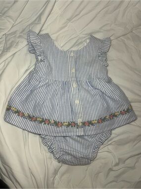 NWT GAP Baby Gap 18-24 months Ruffle Bubble Outfit allover stripes embroidered